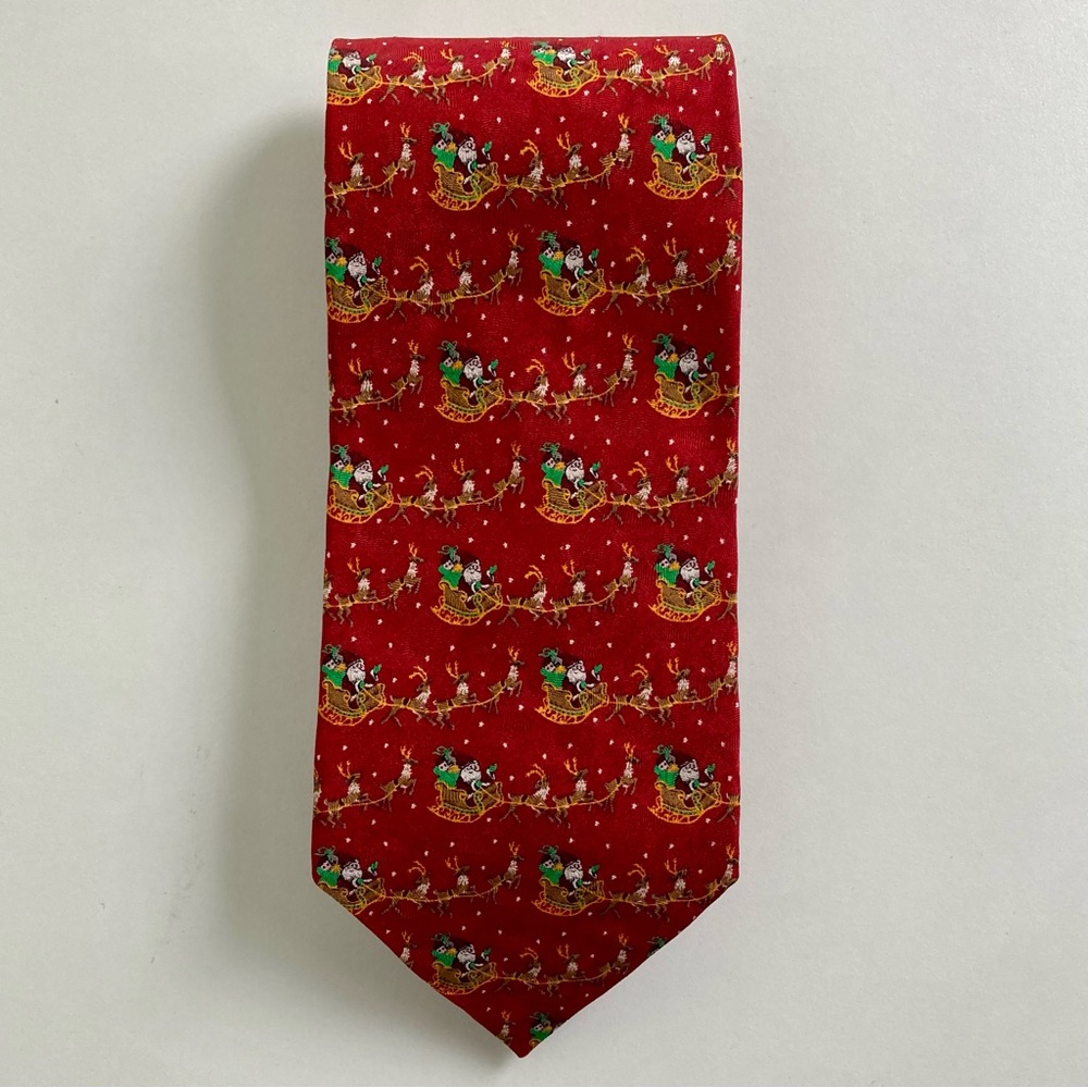 JZ Richards Mens Tie‎ Christmas Holiday Santa Reindeer 100% Silk USA Made